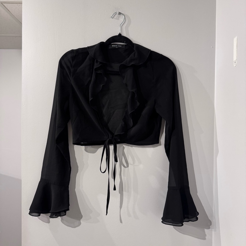 White Fox Sheer Ruffled Tie-Front Top